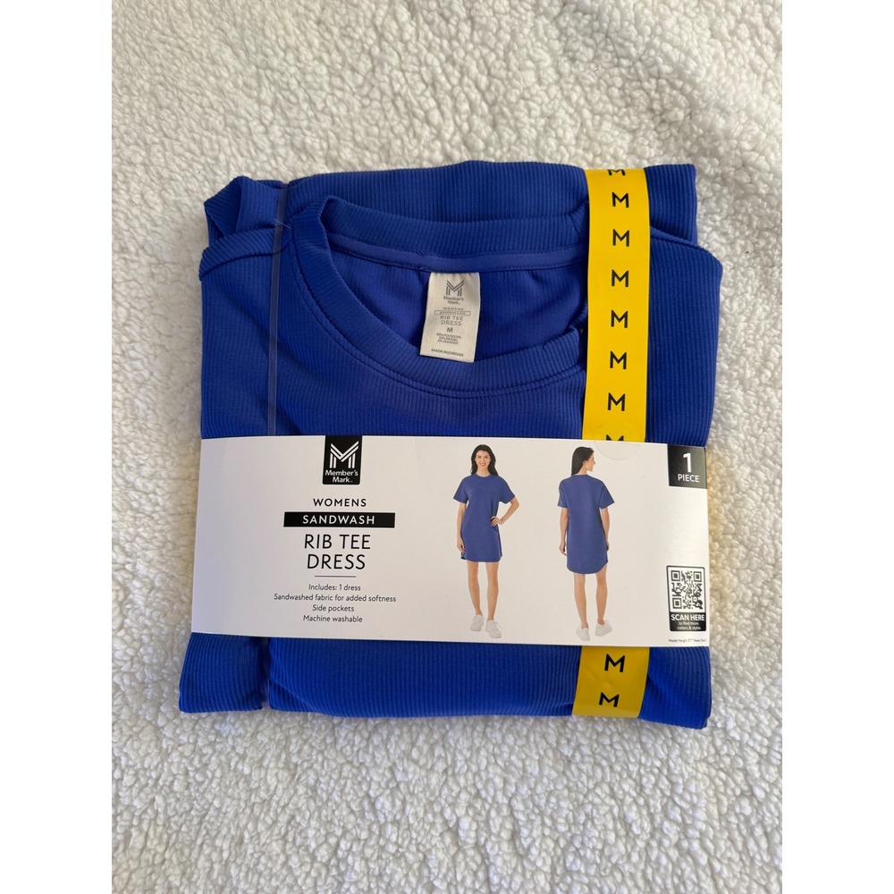 Member's Mark Sandwash Rib Tee Dress Womens Size Medium Blue New With Tags